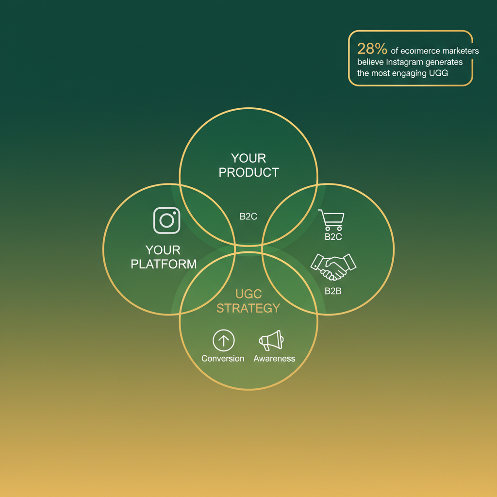 A flowchart helping to decide which type of UGC to use based on platform, product, and goal.