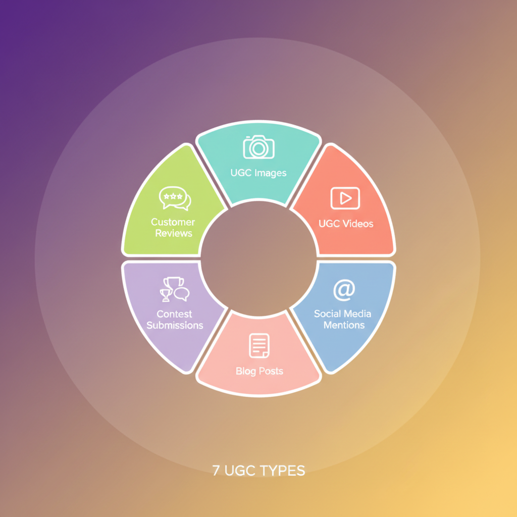 Icons representing the seven main types of UGC content arranged in a circle.