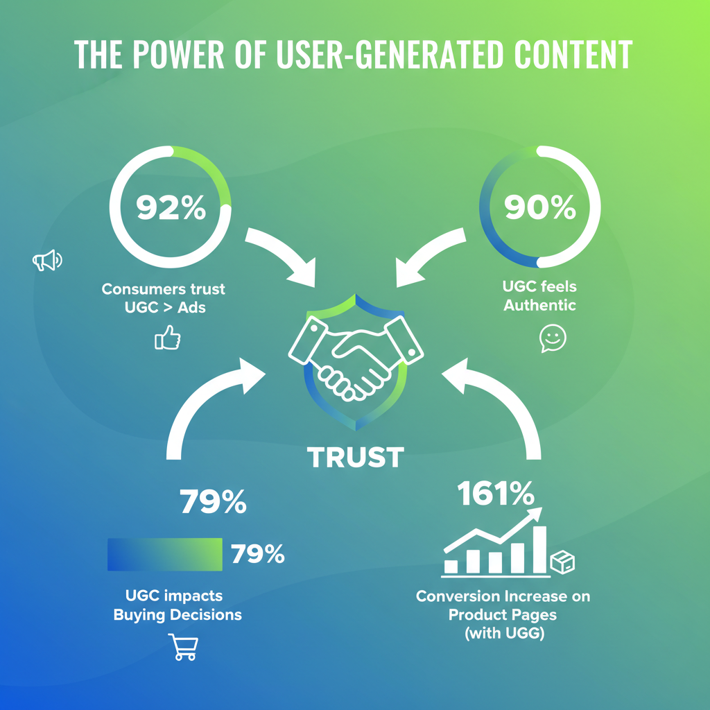A person smiling while creating content on their phone, representing user-generated content.